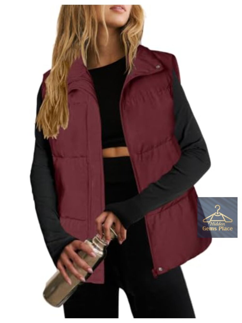 Women's Lightweight Sleeveless Puffer Vest Stand Collar Zip Up Winter Warm